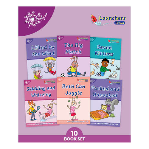 Book cover of Phonic Books Dandelion Launchers Extras Stages 16-20: Simple two-syllable words and suffixes (Phonic Books Beginner Decodable)