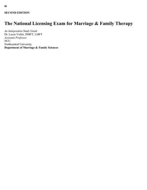 Book cover of The National Licensing Exam for Marriage and Family Therapy: An Independent Study Guide (Second Edition)