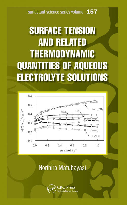 Book cover of Surface Tension and Related Thermodynamic Quantities of Aqueous Electrolyte Solutions (1)