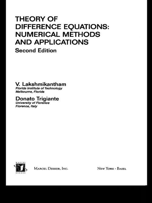 Book cover of Theory Of Difference Equations Numerical Methods And Applications: Numerical Methods And Applications (2)