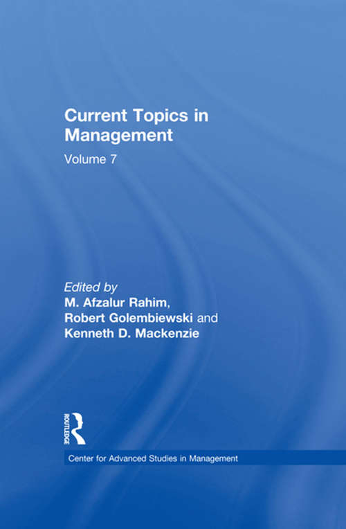 Book cover of Current Topics in Management: Volume 7 (Center for Advanced Studies in Management)