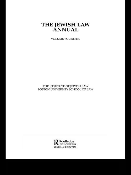 Book cover of The Jewish Law Annual Volume 14 (Jewish Law Annual #14)