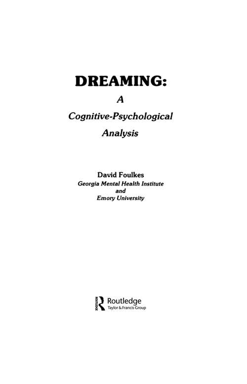 Book cover of Dreaming: A Cognitive-psychological Analysis