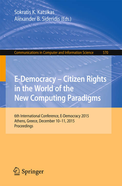 Book cover of E-Democracy - Citizen Rights in the World of the New Computing Paradigms