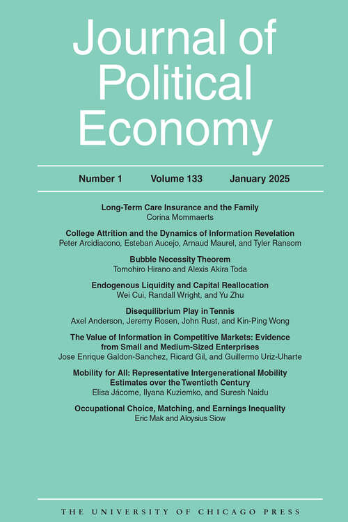 Book cover of Journal of Political Economy, volume 133 number 1 (January 2025)