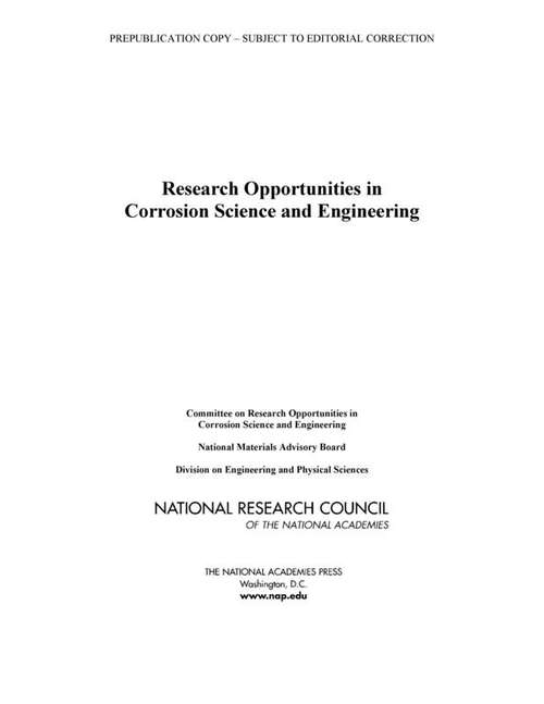 Book cover of Research Opportunities in Corrosion Science and Engineering