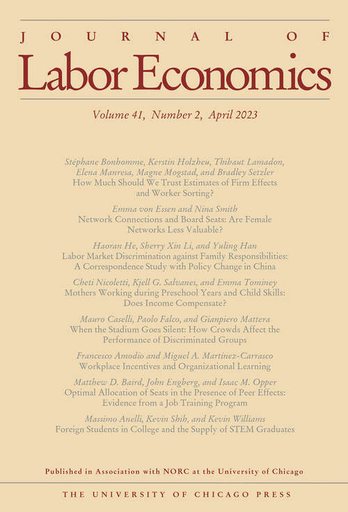 Book cover of Journal of Labor Economics, volume 41 number 2 (April 2023)