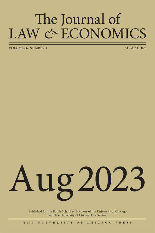 Book cover of The Journal of Law and Economics, volume 66 number 3 (August 2023)