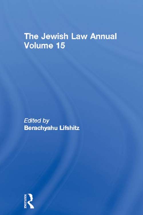 Book cover of The Jewish Law Annual Volume 15 (Jewish Law Annual)