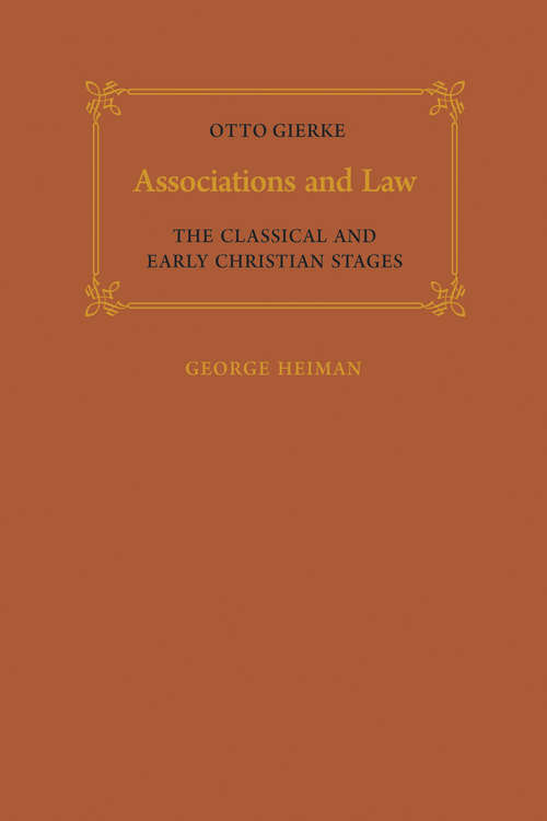 Book cover of Associations and Law: The Classical and Early Christian Stages