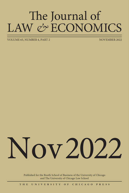 Book cover of The Journal of Law and Economics, volume 65 number S2 (November 2022)