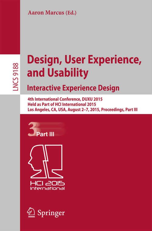Book cover of Design, User Experience, and Usability: Interactive Experience Design