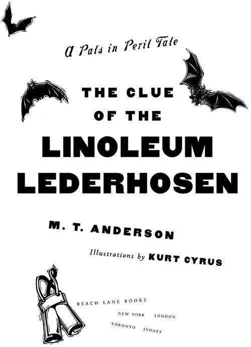 Book cover of The Clue of the Linoleum Lederhosen