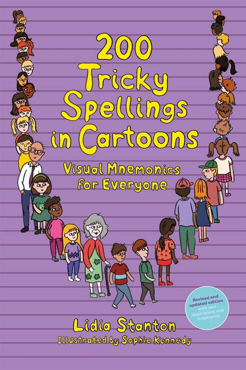 Book cover of 200 Tricky Spellings in Cartoons: Visual Mnemonics for Everyone - US edition