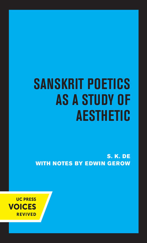 Book cover of Sanskrit Poetics as a Study of Aesthetic