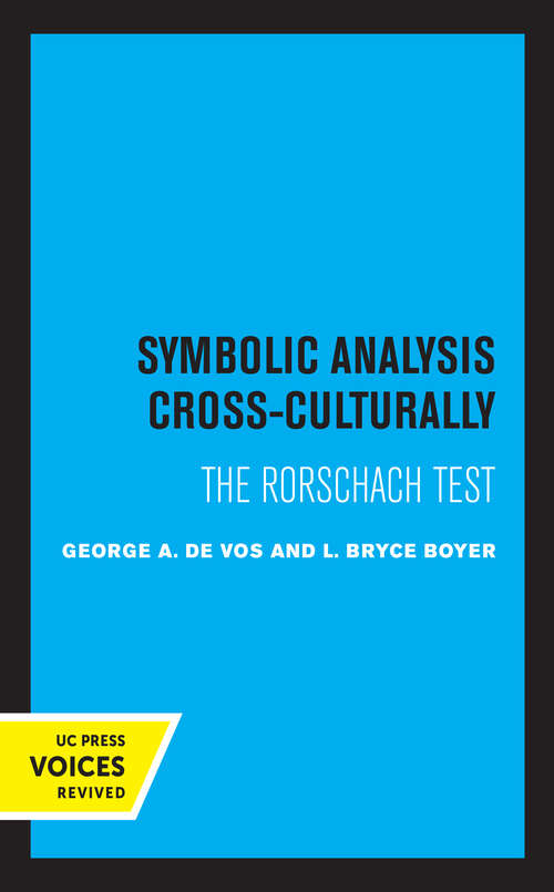 Book cover of Symbolic Analysis Cross-Culturally: The Rorschach Test