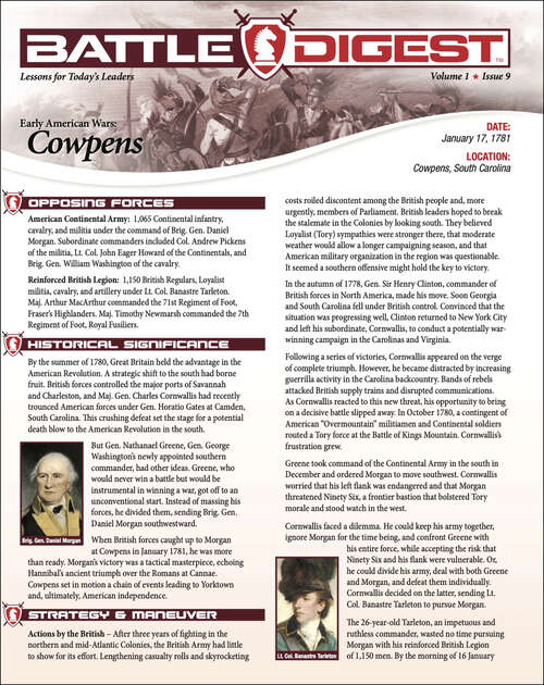 Book cover of Battle Digest: Cowpens (Battle Digest Series)