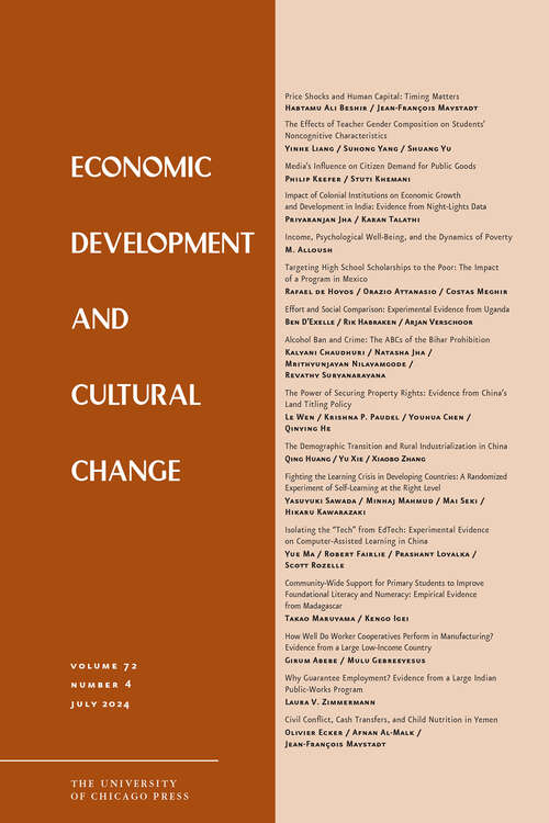 Book cover of Economic Development and Cultural Change, volume 72 number 4 (July 2024)