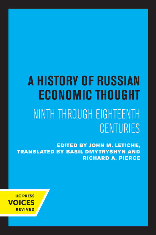 Book cover of A History of Russian Economic Thought: Ninth through Eighteenth Centuries