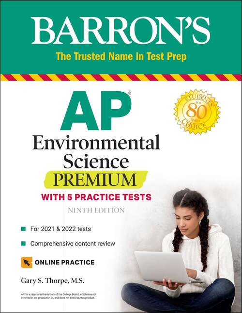 Book cover of AP Environmental Science Premium: With 5 Practice Tests (Ninth Edition) (Barron's Test Prep)