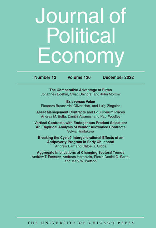 Book cover of Journal of Political Economy, volume 130 number 12 (December 2022)