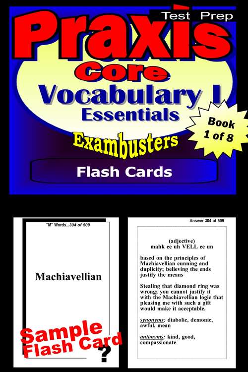 Book cover of PRAXIS Core Test Prep Flash Cards: Essential Vocabulary 1 (Exambusters PRAXIS Core Workbook: 1 of 8)