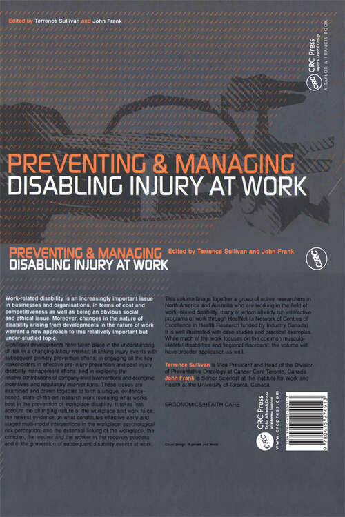 Book cover of Preventing and Managing Disabling Injury at Work