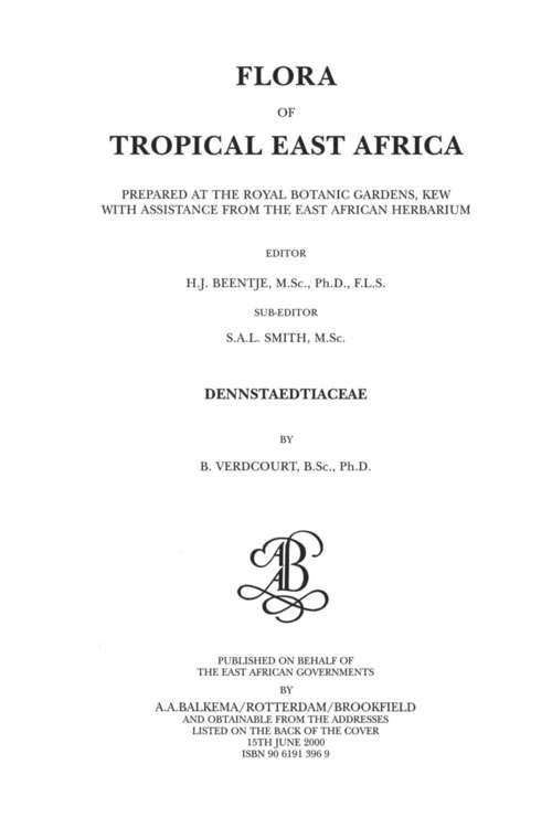 Book cover of Flora of Tropical East Africa - Dennstaetiacea (2000)