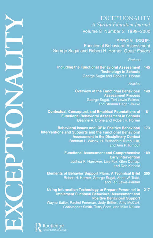 Book cover of Functional Behavioral Assessment: A Special Issue of exceptionality (2)