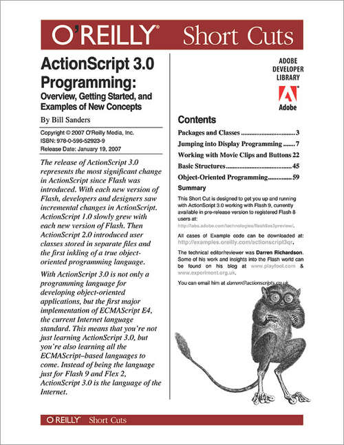Book cover of ActionScript 3.0 Programming: Overview, Getting Started, and Examples of New Concepts