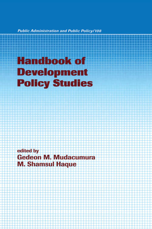 Book cover of Handbook of Development Policy Studies (1) (Public Administration and Public Policy)