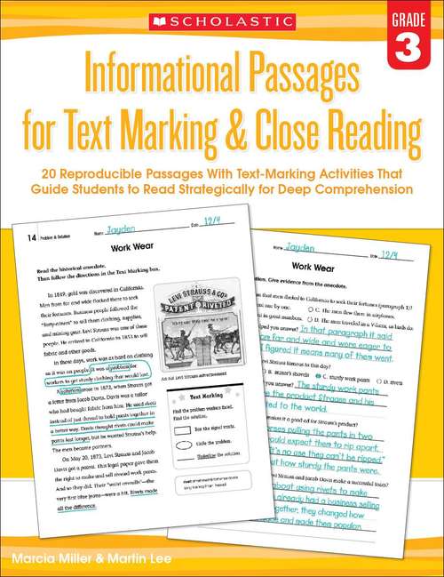 Book cover of Informational Passages for Text Marking & Close Reading, Grade 3