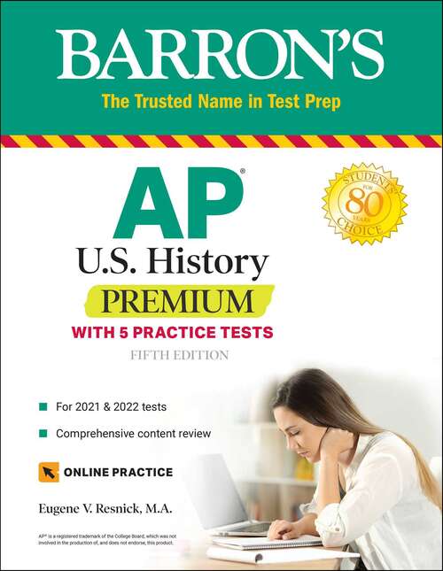 Book cover of AP US History Premium: With 5 Practice Tests (Fifth Edition) (Barron's Test Prep)
