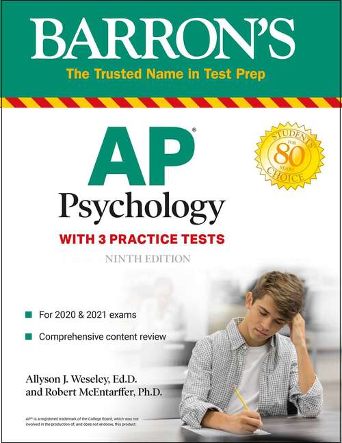 Book cover of AP Psychology: With 3 Practice Tests (Ninth Edition) (Barron's Test Prep)