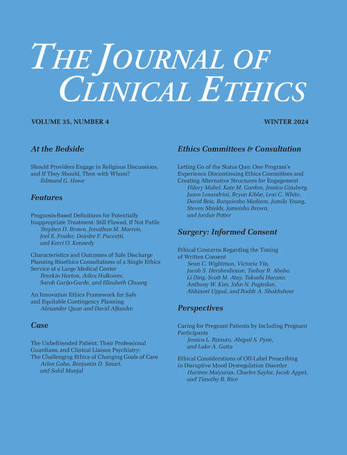 Book cover of The Journal of Clinical Ethics, volume 35 number 4 (Winter 2024)