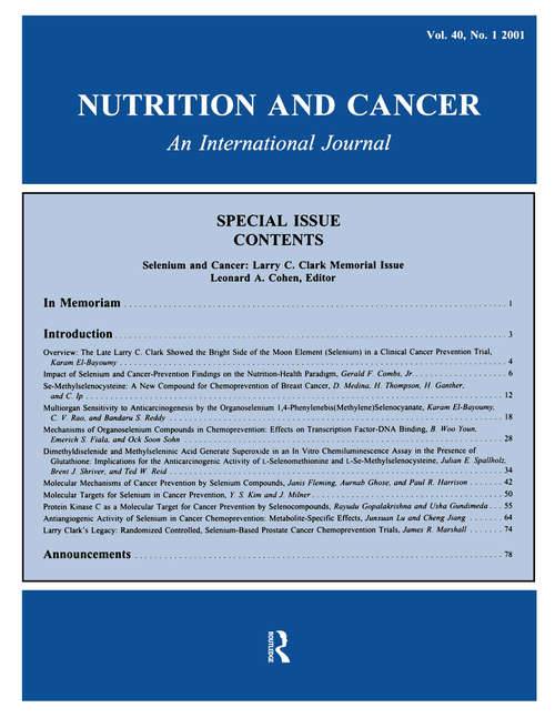 Book cover of Selenium and Cancer: Larry C. Clark Memorial Issue: A Special Issue of Nutrition and Cancer