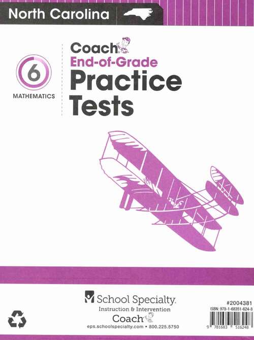 Book cover of North Carolina Coach End-of-Grade Practice Tests, Mathematics, Grade 6