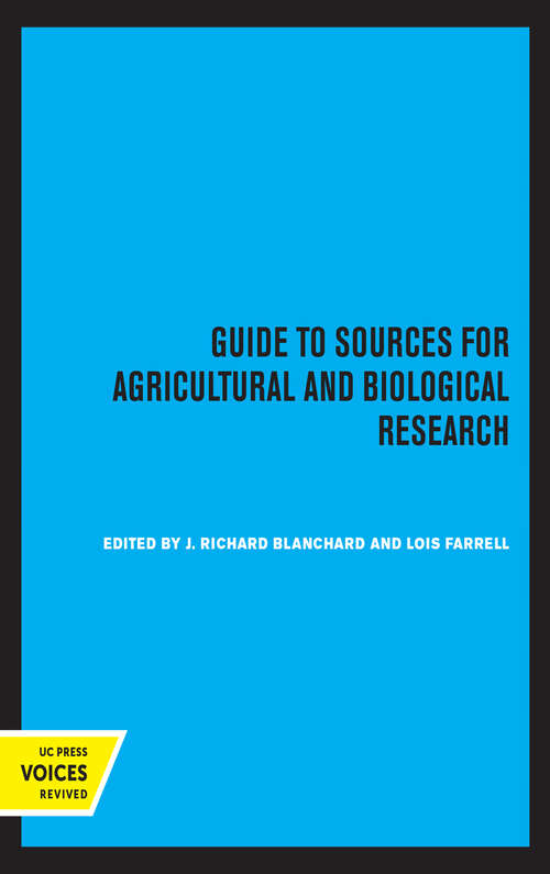 Book cover of Guide to Sources for Agricultural and Biological Research
