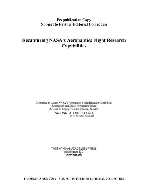 Book cover of Recapturing NASA's Aeronautics Flight Research Capabilities