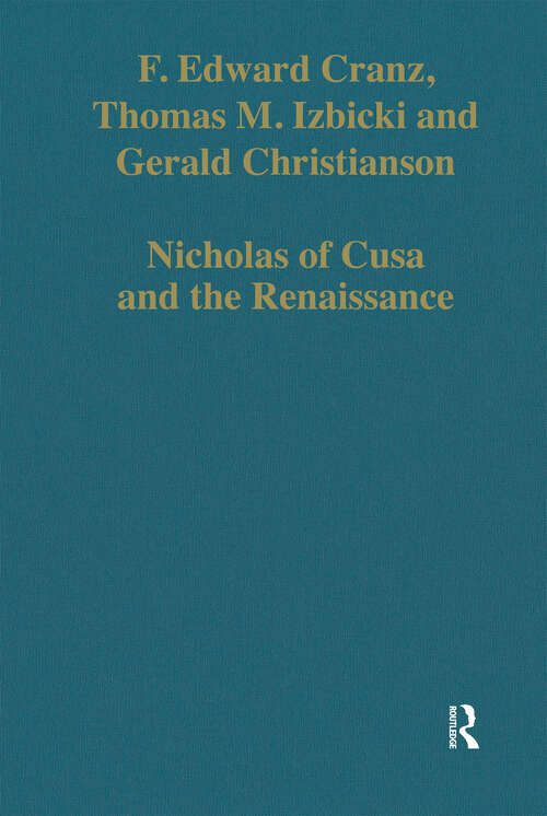 Book cover of Nicholas of Cusa and the Renaissance (Variorum Collected Studies)