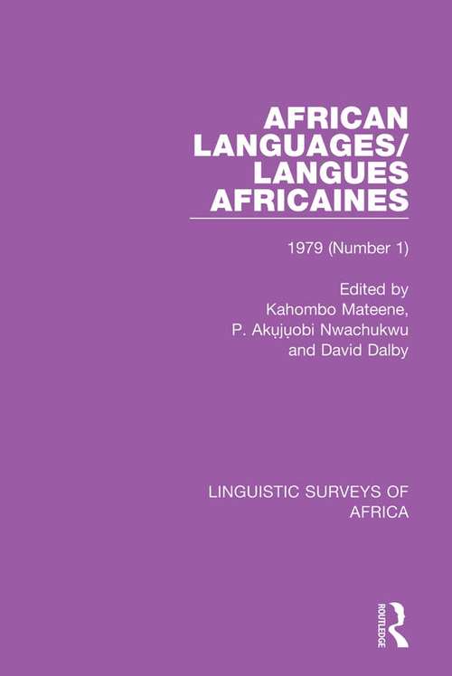 Book cover of African Languages/Langues Africaines: Volume 5 (1) 1979 (Linguistic Surveys of Africa #27)