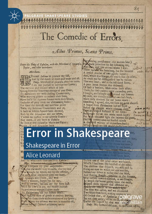 Book cover of Error in Shakespeare: Shakespeare in Error (1st ed. 2020) (Palgrave Shakespeare Studies)