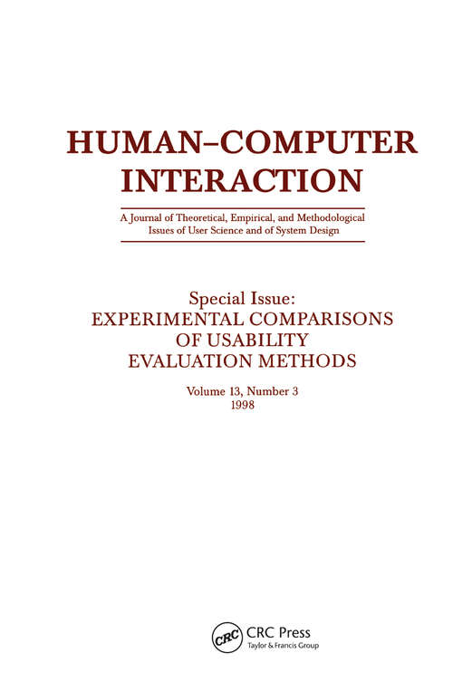 Book cover of Experimental Comparisons of Usability Evaluation Methods: A Special Issue of Human-Computer Interaction