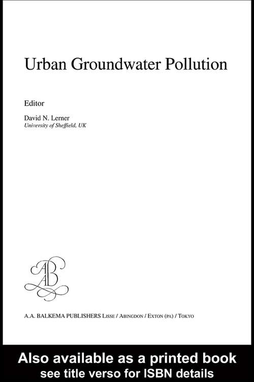 Book cover of Urban Groundwater Pollution: IAH International Contributions to Hydrogeology 24 (IAH - International Contributions to Hydrogeology)