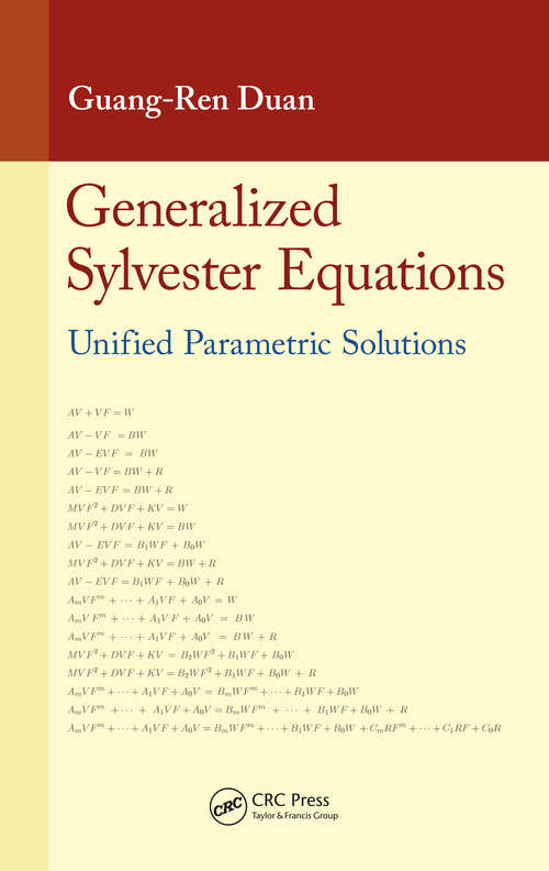 Book cover of Generalized Sylvester Equations: Unified Parametric Solutions (1)