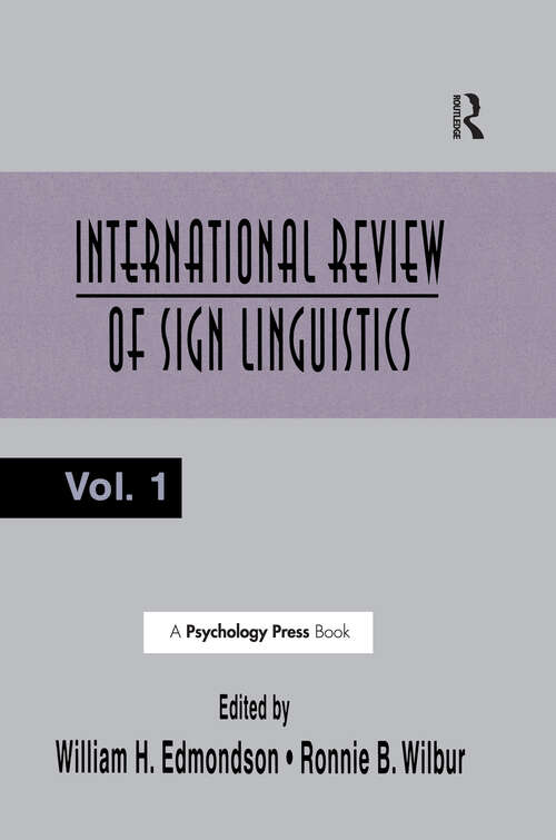 Book cover of International Review of Sign Linguistics: Volume 1