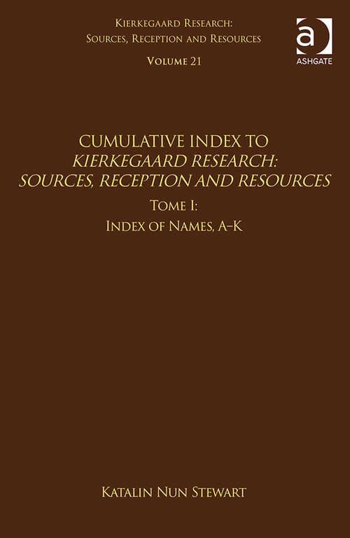 Book cover of Volume 21, Tome I: Index of Names, A-K (Kierkegaard Research: Sources, Reception and Resources)