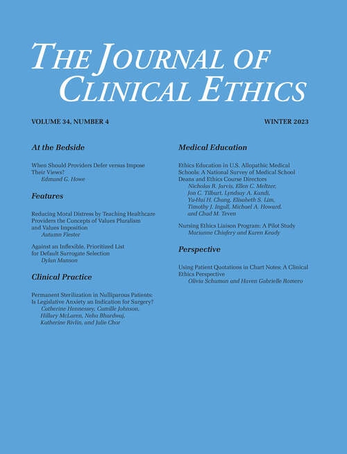 Book cover of The Journal of Clinical Ethics, volume 34 number 4 (Winter 2023)